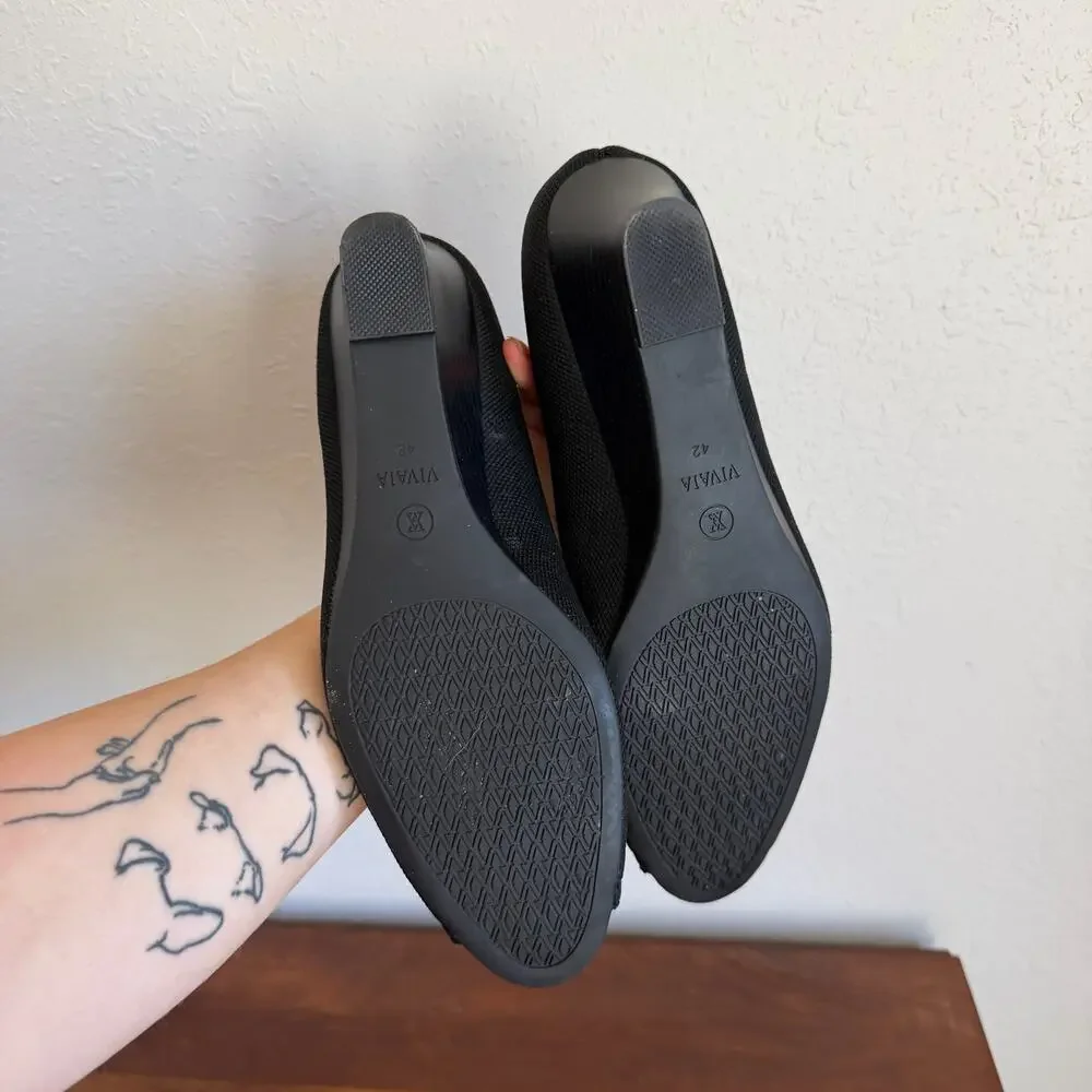 VIVAIA Black Knit Peep-Toe Wedge Pumps Womens 42 Classic Office Academia